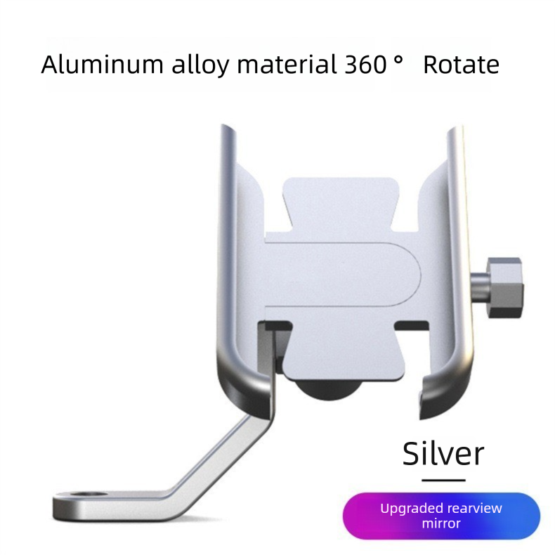 Universal Aluminium Motorcycle Phone Holder Rearview Mirror Mount 360 Rotation Anti-Shake M3 Metal for Motorbike Scooter Sliver
