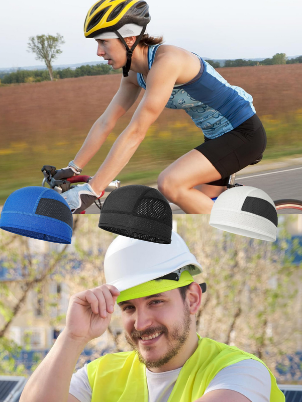 Cooling Mesh Skull Cap Helmet Liner Sweat Wicking Quick Dry Beanie White for Cycling Motorbike Running Hard Hat One Size