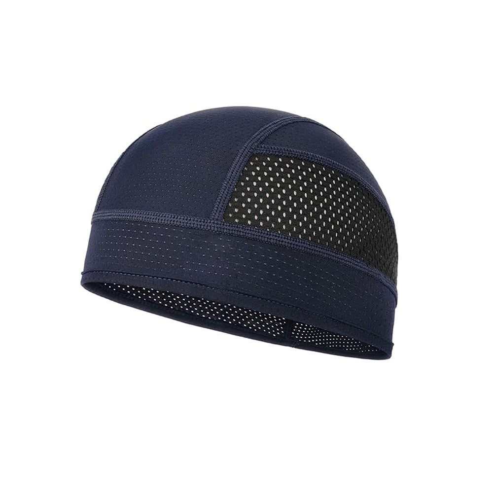 Cooling Mesh Skull Cap Helmet Liner Sweat Wicking Quick Dry Beanie Navy Blue for Cycling Motorbike Running Hard Hat One Size