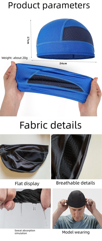 Cooling Mesh Skull Cap Helmet Liner Sweat Wicking Quick Dry Beanie Blue for Cycling Motorbike Running Hard Hat One Size