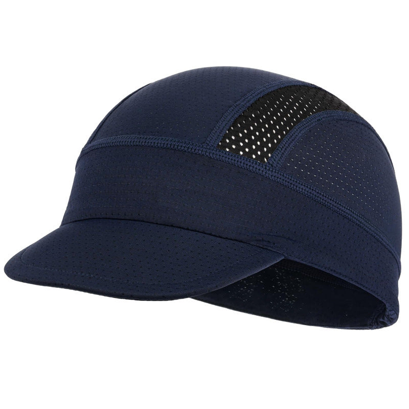 Navy Blue Mesh Cycling Cap Under Helmet Liner Breathable Skull Cap with Flip Up Brim Sun Shade Moisture Wicking Hat for Bike Running Fits 55-60cm