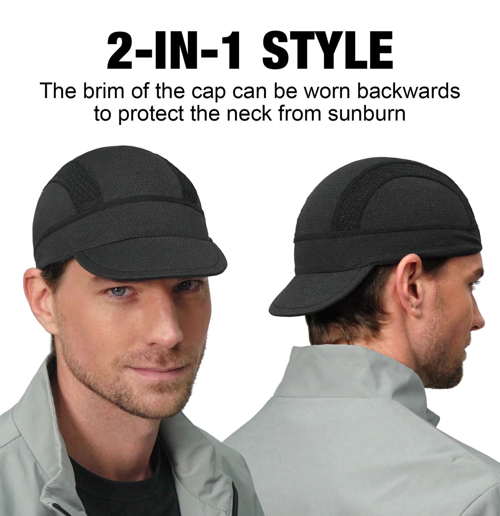 Blue Mesh Cycling Cap Under Helmet Liner Breathable Skull Cap with Flip Up Brim Sun Shade Moisture Wicking Hat for Bike Running Fits 55-60cm