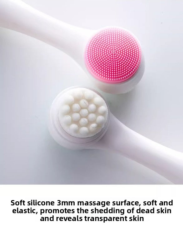 2-in-1 Dual Sided Facial Cleansing Brush Soft Microfiber & Silicone Scrubber Manual Face Washer Exfoliator Tool Blue for Deep Pore Cleaning