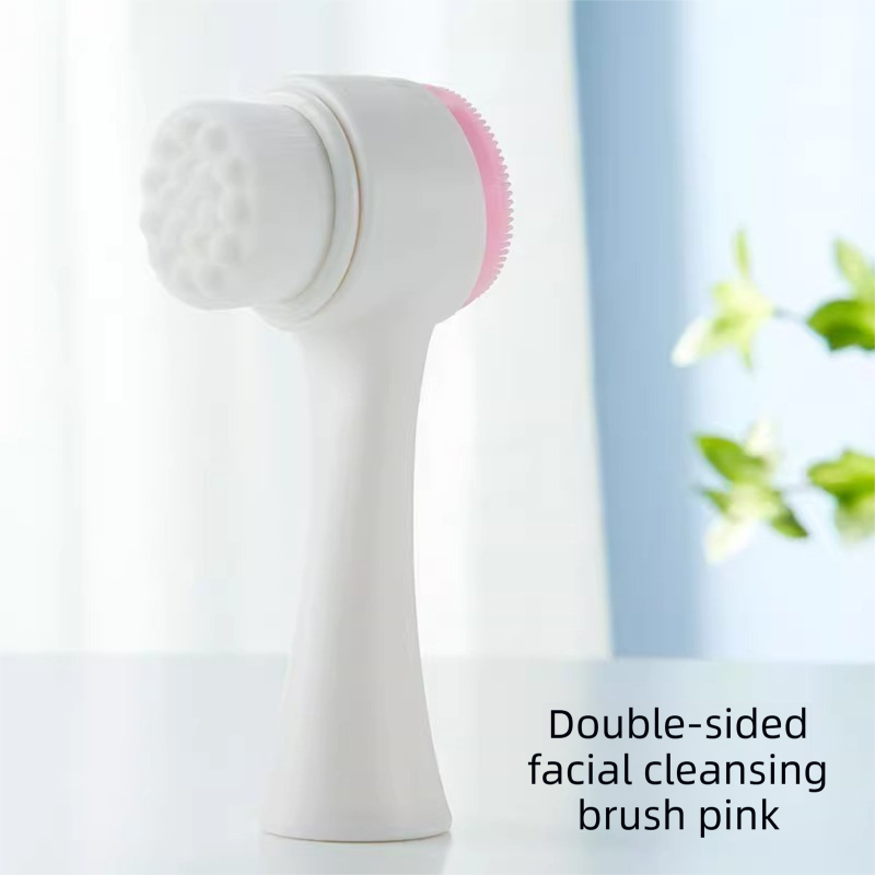 2-in-1 Dual Sided Facial Cleansing Brush Soft Microfiber &amp; Silicone Scrubber Manual Face Washer Exfoliator Tool Pink for Deep Pore Cleaning