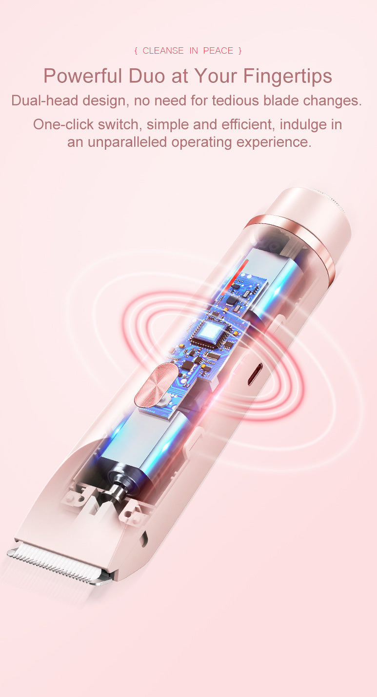 2-in-1 Electric Lady Shaver & Bikini Trimmer Dual Head Waterproof Wet & Dry Body Hair Remover Cordless Razor for Face Legs Underarms Blue