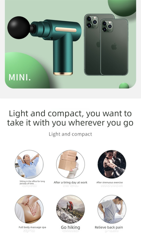 Mini Electric Massage Gun with LCD Display Portable Deep Tissue Percussion Muscle Relief Tool 6 Speeds Quiet Motor Type-C Charging Green
