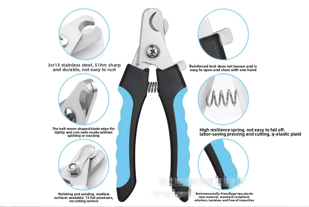 Pet Nail Clippers & File Set for Small Dogs Cats Stainless Steel Claw Trimmer with Safety Guard Non-Slip Handle Grooming Tool White & Blue