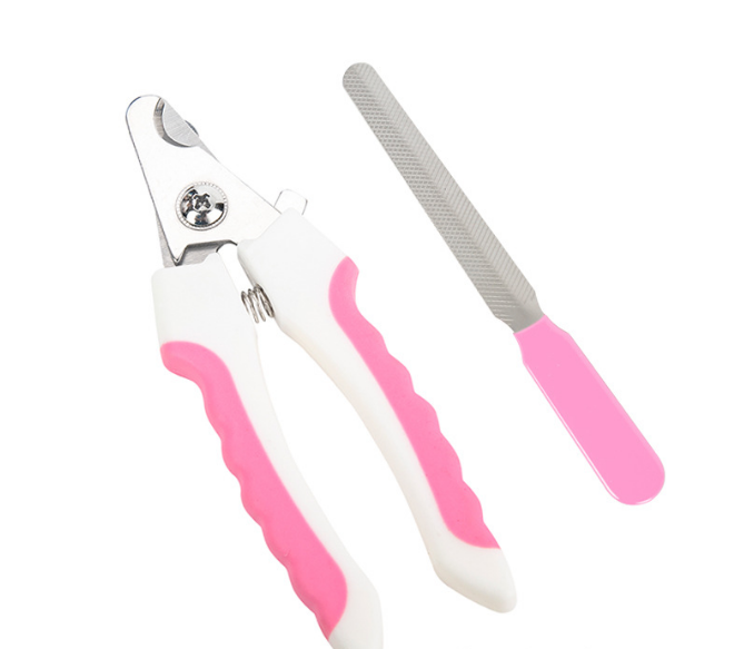 Pet Nail Clippers &amp; File Set for Small Dogs Cats Stainless Steel Claw Trimmer with Safety Guard Non-Slip Handle Grooming Tool White &amp; Pink