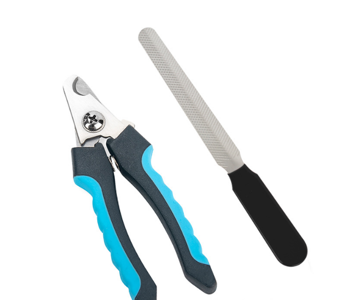 Pet Nail Clippers &amp; File Set for Small Dogs Cats Stainless Steel Claw Trimmer with Safety Guard Non-Slip Handle Grooming Tool Black &amp; Blue