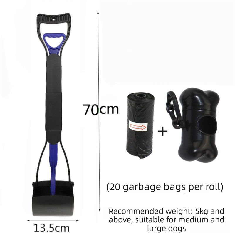 Extra Long 70cm Foldable Pet Pooper Scooper Heavy Duty Dog Waste Picker Jaw Clamp with Dispenser &amp; Bags Blue