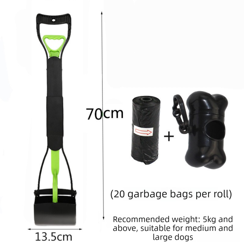 Extra Long 70cm Foldable Pet Pooper Scooper Heavy Duty Dog Waste Picker Jaw Clamp with Dispenser & Bags Green