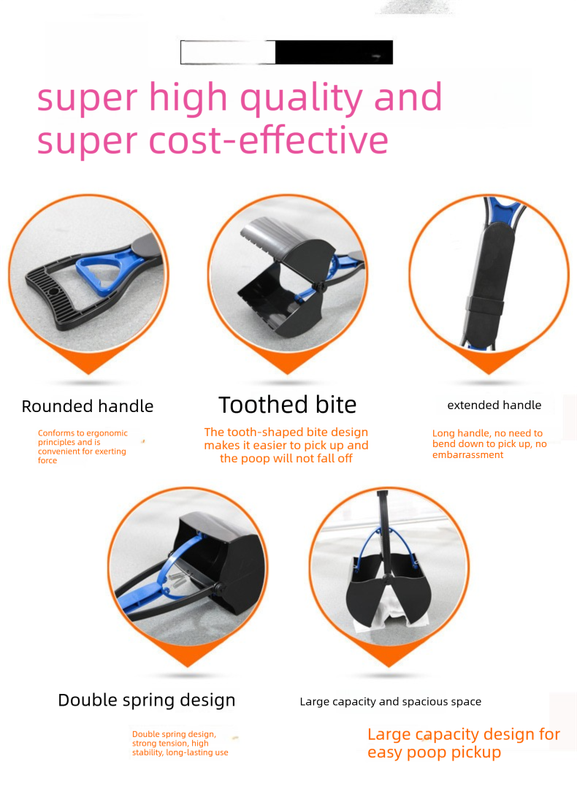 Super Long 80cm Foldable Pet Pooper Scooper Heavy Duty Dog Waste Picker No Bending Jaw Clamp with Dispenser & Bags Yellow