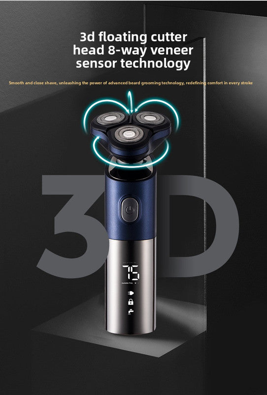 Electric Shaver for Men 3D Rotary Razor Wet and Dry Waterproof USB Rechargeable LED Display Travel Lock Gift Box Blue