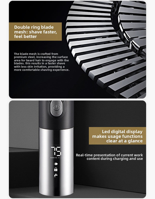 Men's 4-in-1 Electric Shaver Grooming Kit 3D Rotary Razor with Nose Trimmer Hair Clipper Facial Brush Wet & Dry Waterproof Black