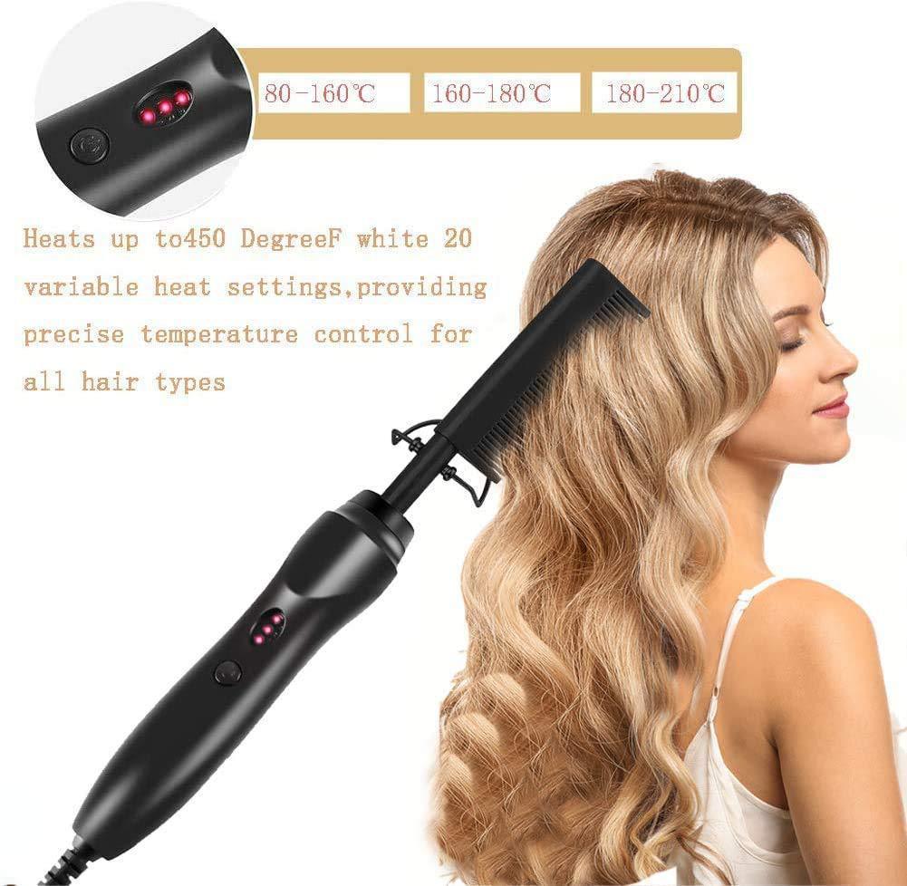 2-in-1 Electric Hot Comb Hair Straightener & Curler Titanium Alloy Heating Fast Heat Up Anti-Scald Pressing Comb with AU Plug 3 Temp Settings Pink