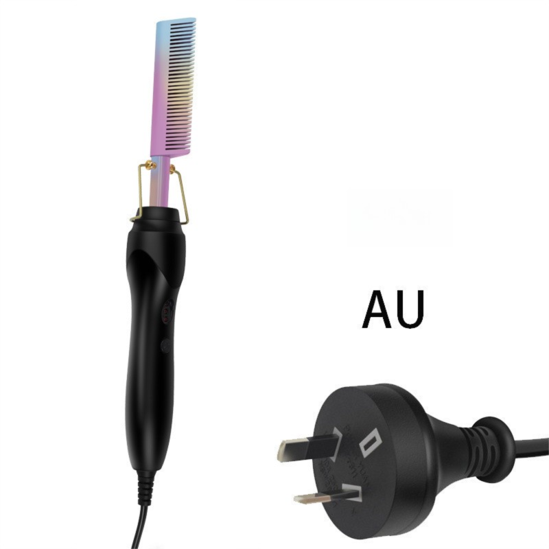 2-in-1 Electric Hot Comb Hair Straightener &amp; Curler Titanium Alloy Heating Fast Heat Up Anti-Scald Pressing Comb with AU Plug Gradient Colour