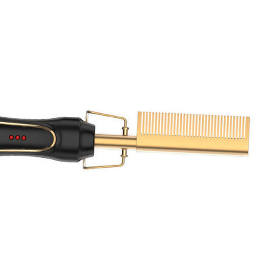 Electric Hot Comb Hair Straightener &amp; Curler Titanium Alloy Fast Heat Wet Dry Styling Tool Black Gold AU Plug
