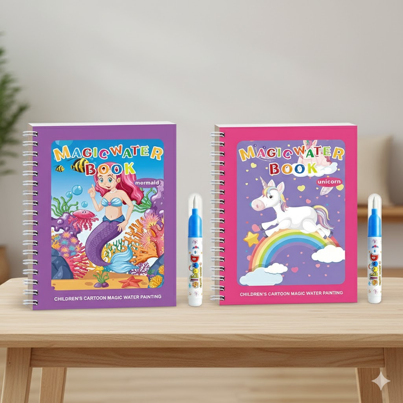 2 PCS Magic Water Colouring Book Mermaid &amp; Unicorn Themes Reusable Painting Activity Set Mess Free Travel Toy for Kids