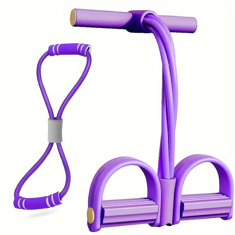 2 PCS 4-Tube Pedal Resistance Band &amp; Figure 8 Chest Expander Purple Elastic Sit Up Pull Rope for Home Gym Yoga Pilates