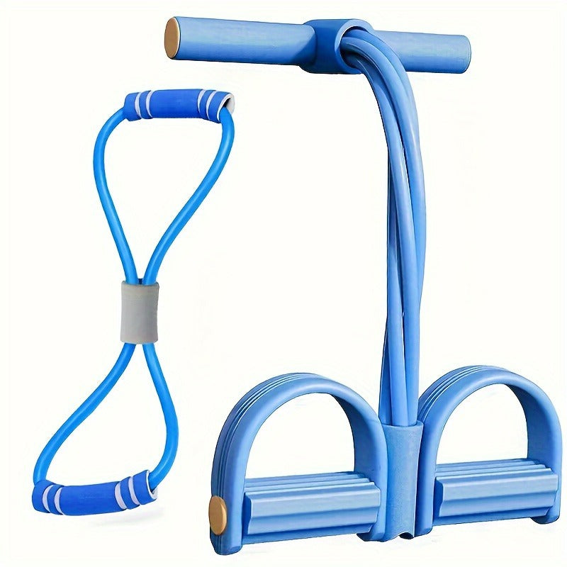 2 PCS 4-Tube Pedal Resistance Band &amp; Figure 8 Chest Expander Blue Elastic Sit Up Pull Rope for Home Gym Yoga Pilates