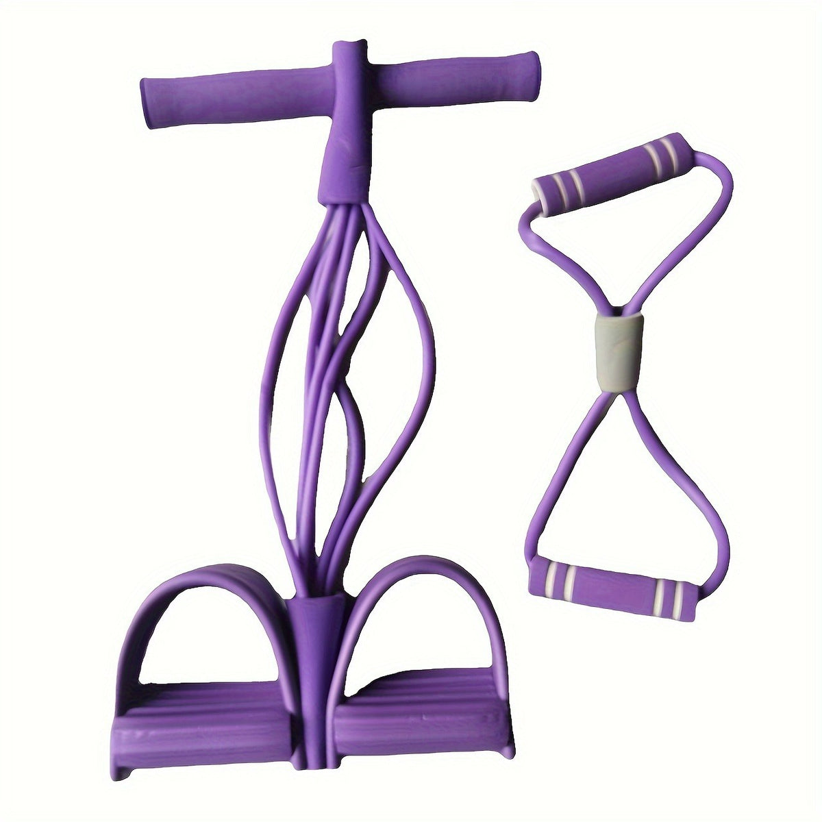 2 PCS Upgraded 6-Tube Pedal Resistance Band &amp; Figure 8 Pull Rope Set Purple Elastic Tummy Trimmer for Home Gym Workout