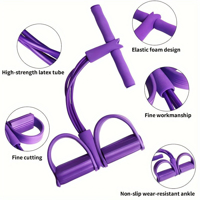2 PCS Upgraded 6-Tube Pedal Resistance Band & Figure 8 Pull Rope Set Purple Elastic Tummy Trimmer for Home Gym Workout