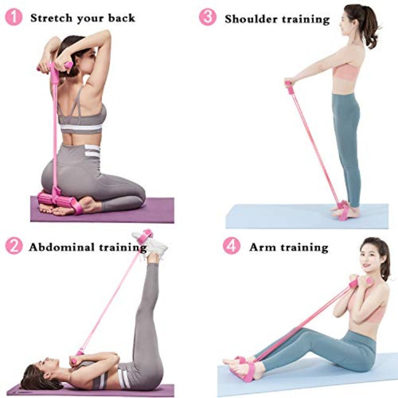 2 PCS Upgraded 6-Tube Pedal Resistance Band & Figure 8 Pull Rope Set Purple Elastic Tummy Trimmer for Home Gym Workout