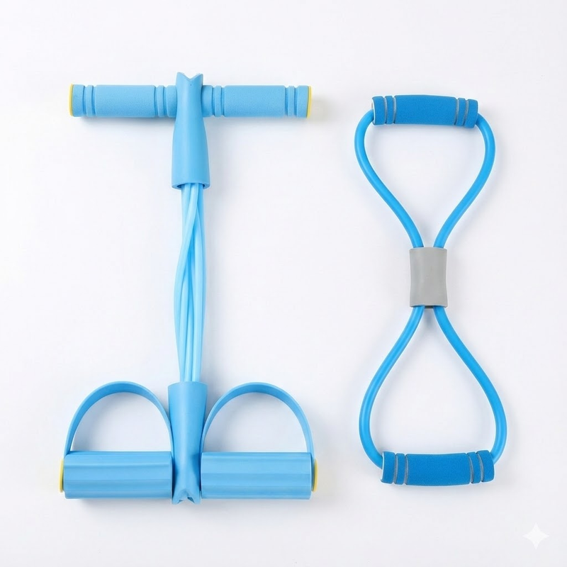 2 PCS Upgraded 6-Tube Pedal Resistance Band &amp; Figure 8 Pull Rope Set Blue Elastic Tummy Trimmer for Home Gym Workout