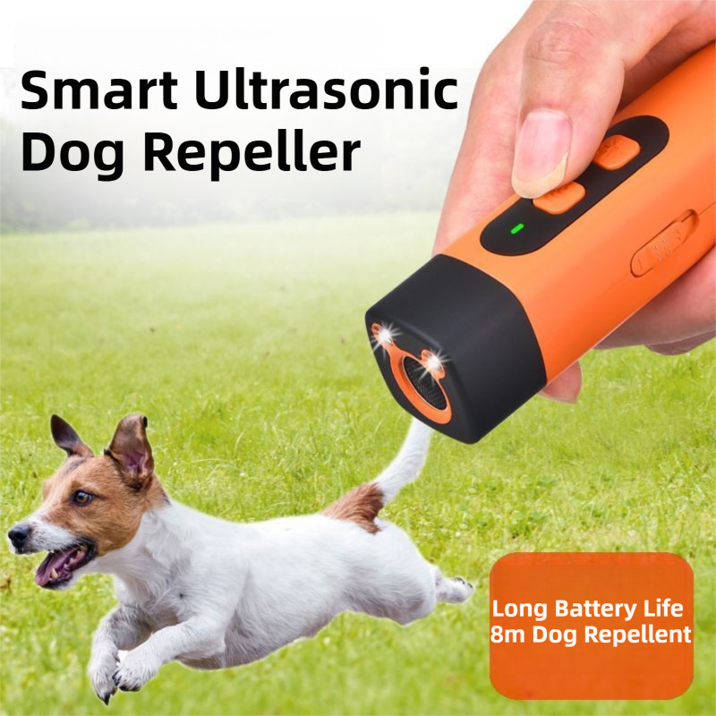 Portable Double-Head Ultrasonic Dog Repeller & Trainer with LED Flashlight - Multi-Function Pet Safety Device for Outdoors