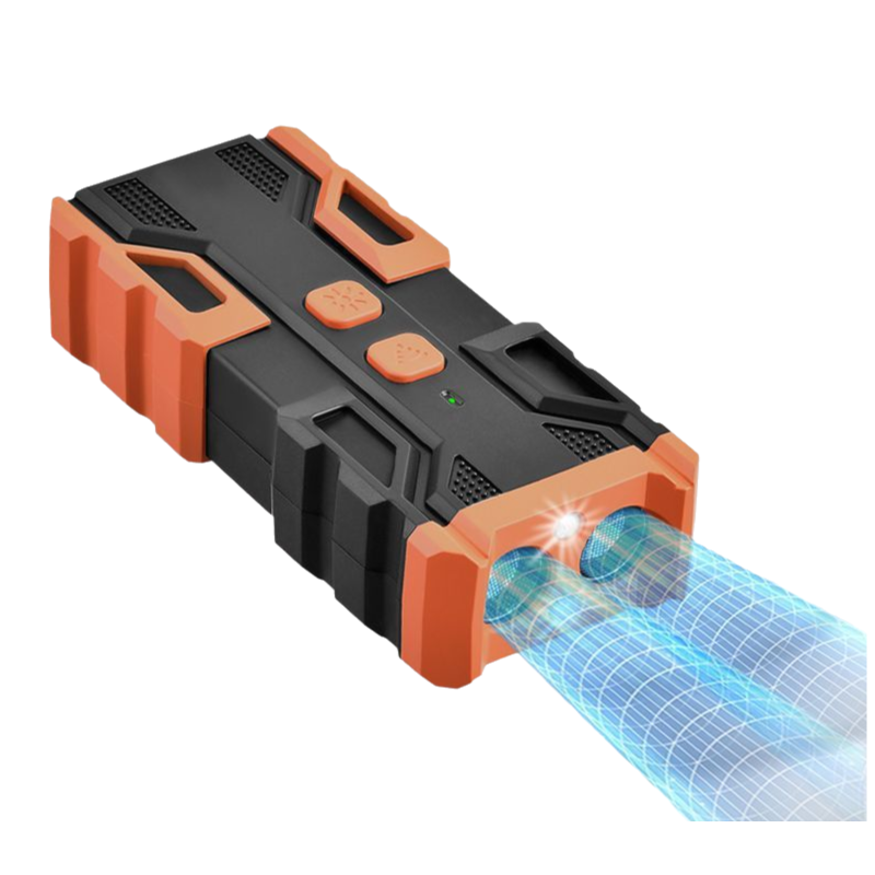 Portable Double-Head Mech Model Ultrasonic Dog Repeller &amp; Trainer with LED Flashlight - Multi-Function Pet Safety Device for Outdoors