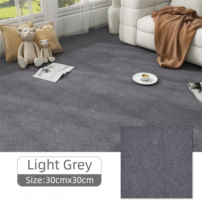 16 Pack Light Grey Durable &amp; Soft Self-Adhesive Carpet Tiles(30x30cm) - Interlocking Non-Slip Square Floor Mat for Bedroom, Office &amp; Living Room