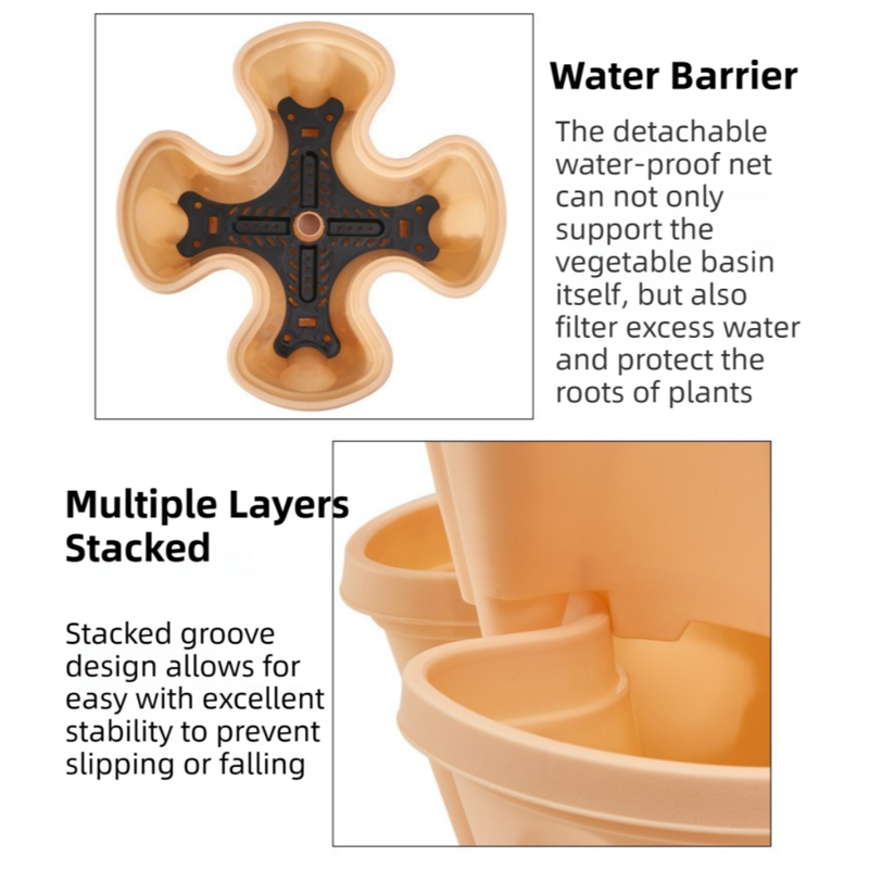 Green 3-Tier Stackable Strawberry & Vegetable Planter with Mobile Wheel Tray - Space-Saving Vertical Gardening System