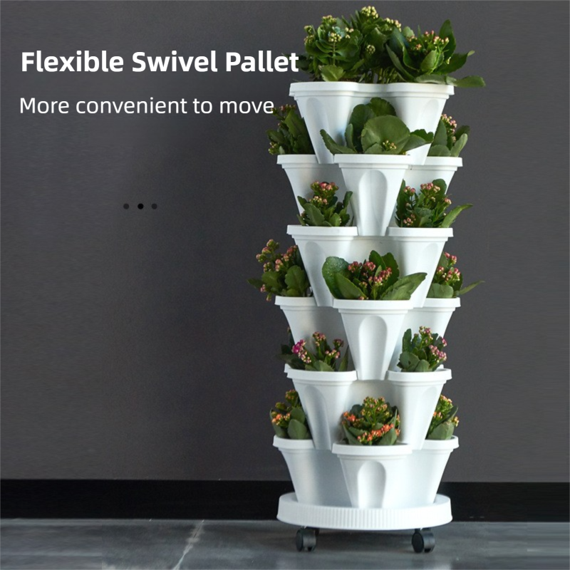 Purple 3-Tier Stackable Strawberry & Vegetable Planter with Mobile Wheel Tray - Space-Saving Vertical Gardening System