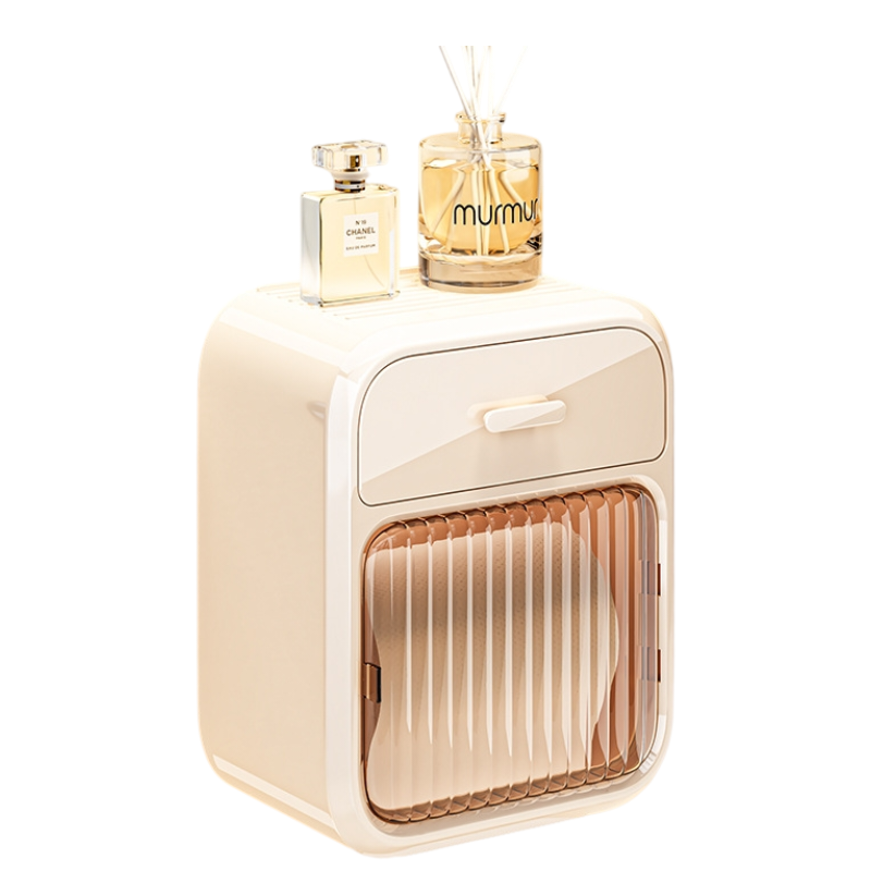 Cream White No-Drill Wall Mounted Toilet Paper Holder with Storage Shelf and Drawer - Waterproof Bathroom Tissue Dispenser for Roll &amp; Face Tissue