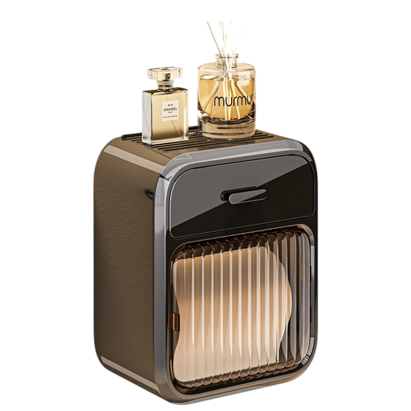 Black No-Drill Wall Mounted Toilet Paper Holder with Storage Shelf and Drawer - Waterproof Bathroom Tissue Dispenser for Roll &amp; Face Tissue