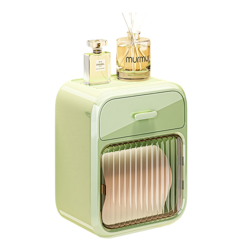 Mint Green No-Drill Wall Mounted Toilet Paper Holder with Storage Shelf and Drawer - Waterproof Bathroom Tissue Dispenser for Roll &amp; Face Tissue