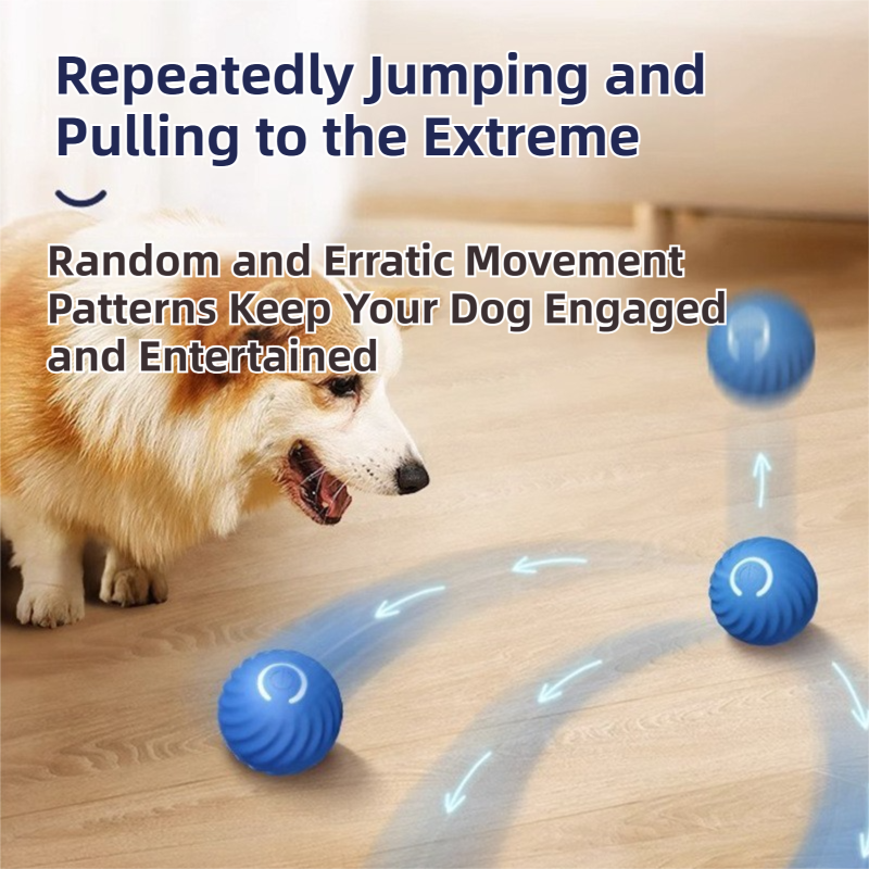 Blue Interactive Gravity Bouncing Dog Toy Ball(56MM) - Smart Automatic Teasing Pet Toy, Durable TPR with Yellow Sea Urchin Cover