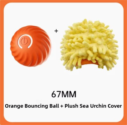 Orange Interactive Gravity Bouncing Dog Toy Ball(67MM) - Smart Automatic Teasing Pet Toy, Durable TPR with Yellow Sea Urchin Cover