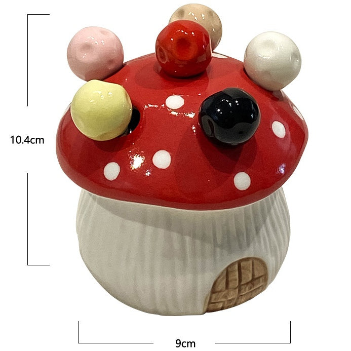 Orange Cute Cartoon Mushroom Mirror Polished Cutlery Jar with 6-Piece Stainless Steel Fruit Fork Set - Dessert Picks/Appetizer Forks