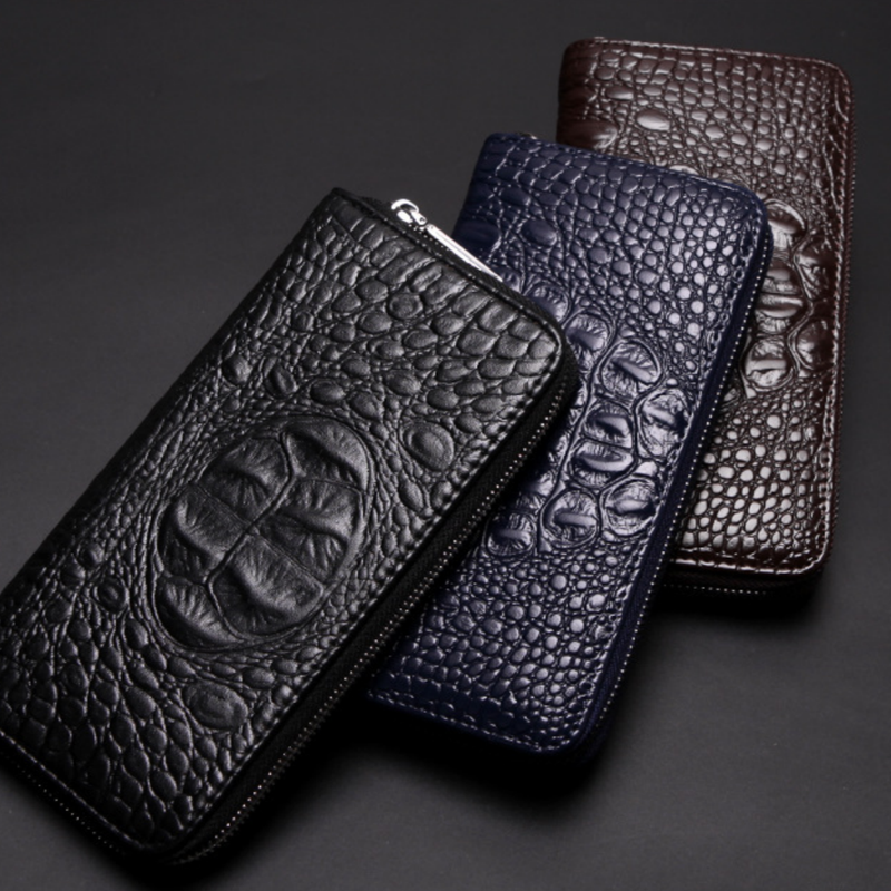Black Men's Luxury Crocodile Embossed PU Leather Briefcase(39 x 8 x 28 CM) With FREE Crocodile Wallet - Dual-Zip Business Shoulder/Crossbody Laptop Bag (Fits 14-inch)