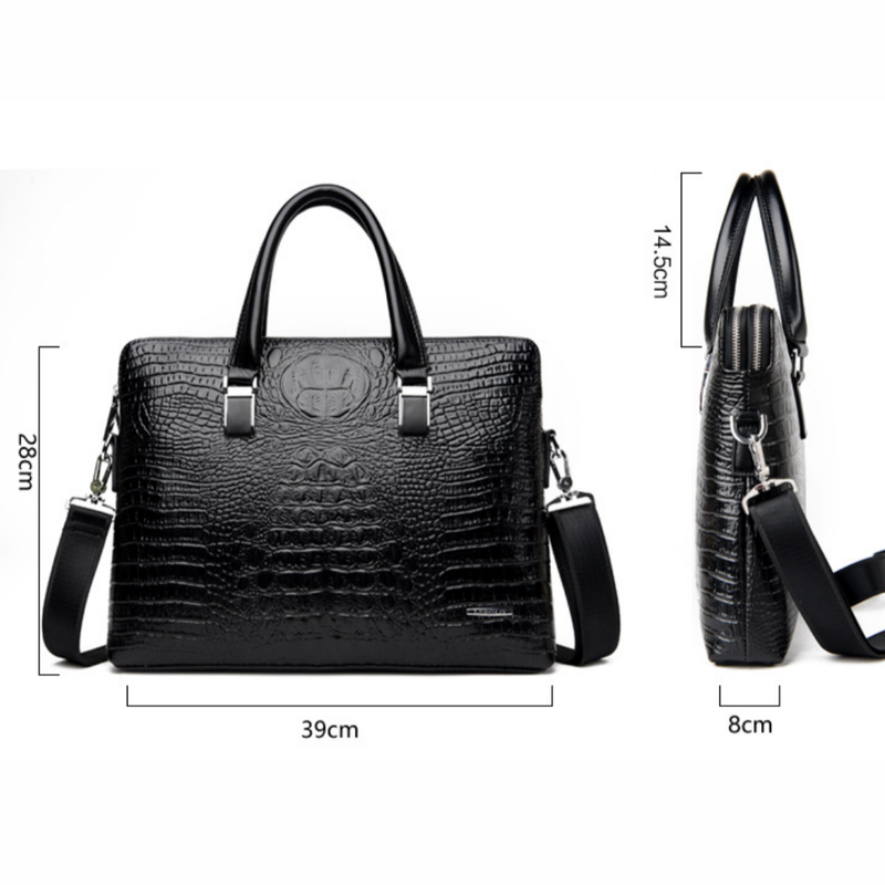 Brown Men's Luxury Crocodile Embossed PU Leather Briefcase(39 x 8 x 28 CM) With FREE Crocodile Wallet - Dual-Zip Business Shoulder/Crossbody Laptop Bag (Fits 14-inch)