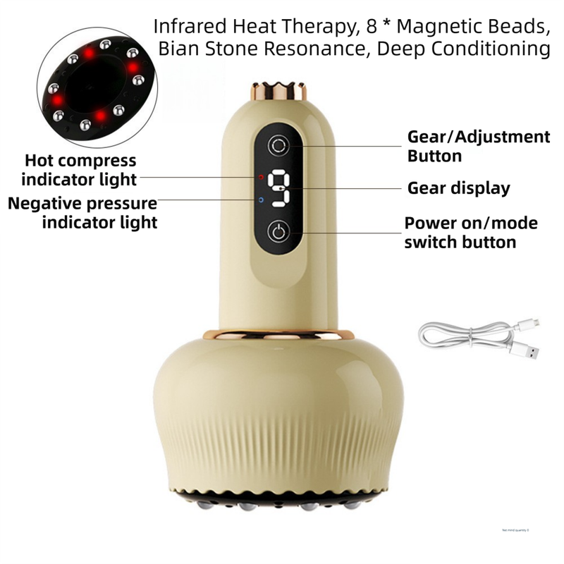 3-in-1 Portable Electric Gua Sha Meridian Cupping Massager Tool With 4 Cupping - 9-Gear Vibration & Soothing Heat Therapy Integrated Red Light Heat & EMS Magnetic Wave