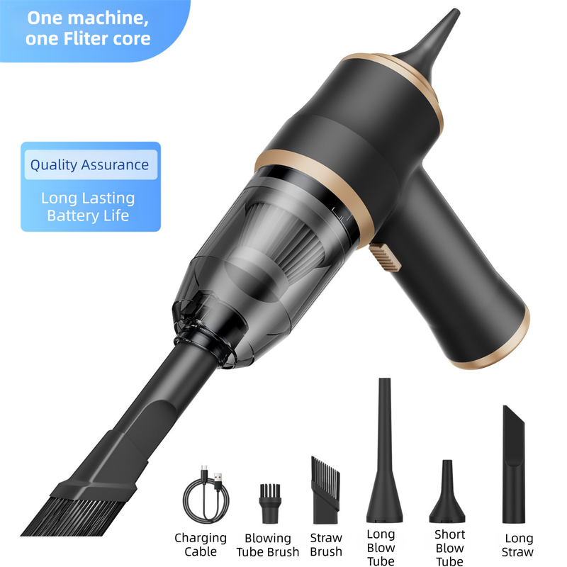4-in1 Black Wireless Compact Handheld Car Vacuum Cleaner &amp; Air Duster  with 5 Nozzles/Brushes- 5300 Pa High Power Blower/Suction Tool for Auto, Home &amp; Office