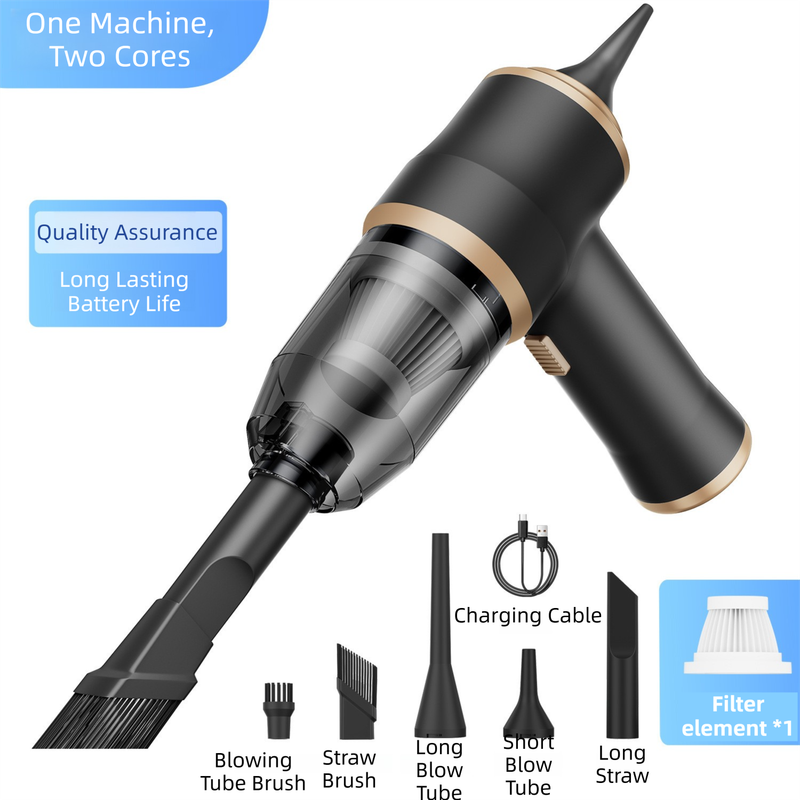 4-in1 Black Wireless Compact Handheld Car Vacuum Cleaner &amp; Air Duster  with 5 Nozzles/Brushes- 15000 Pa Ultra-Powerful Blower/Suction Tool for Auto, Home &amp; Office