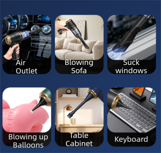 4-in1 Black Wireless Compact Handheld Car Vacuum Cleaner & Air Duster  with 5 Nozzles/Brushes- 15000 Pa Ultra-Powerful Blower/Suction Tool for Auto, Home & Office