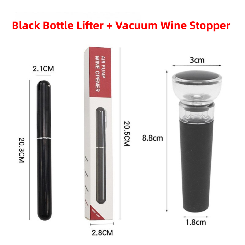 Black Pen-Style Air Pressure Wine Bottle Opener with Vacuum Wine Stopper Set - Effortless Cork Removal for Home &amp; Champagne Party