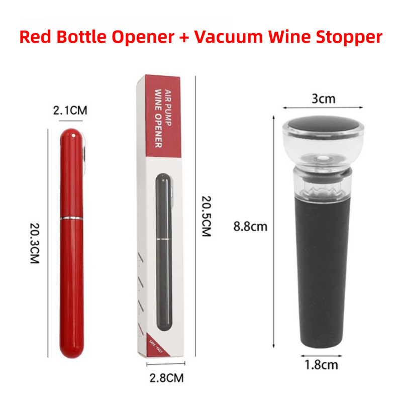 Red Pen-Style Air Pressure Wine Bottle Opener with Vacuum Wine Stopper Set - Effortless Cork Removal for Home &amp; Champagne Party