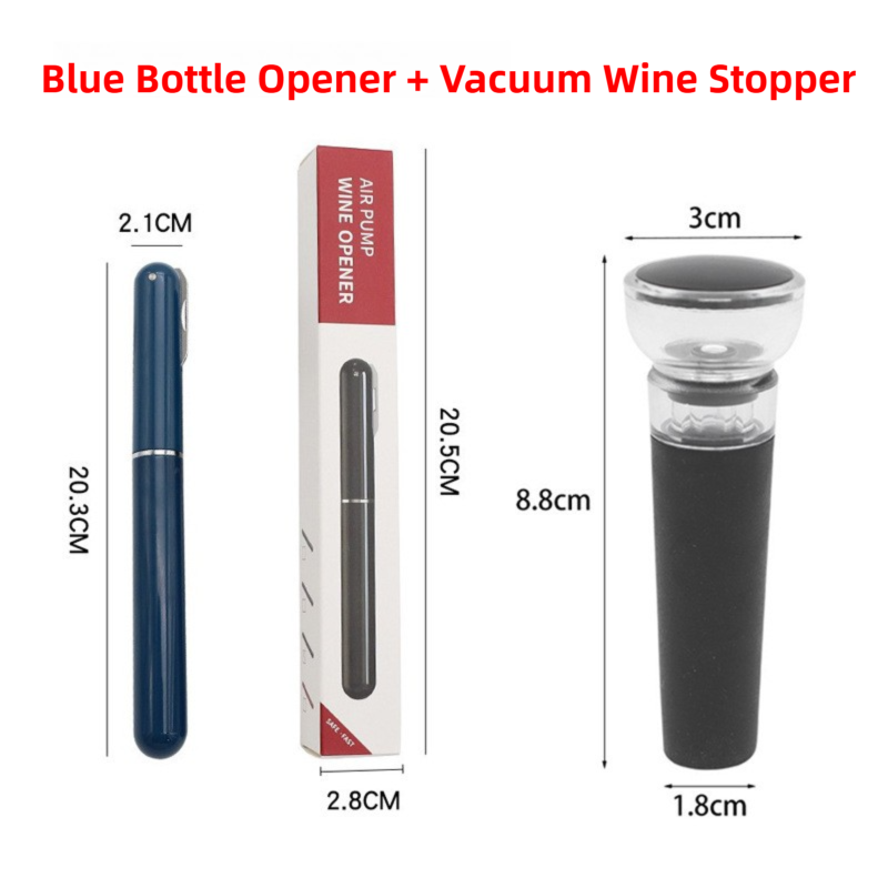 Blue Pen-Style Air Pressure Wine Bottle Opener with Vacuum Wine Stopper Set - Effortless Cork Removal for Home &amp; Champagne Party