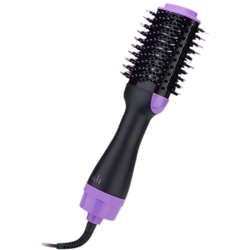 2-in-1 Black-Purple Negative Ion Hot Air Styler Brush - 7-Level Temp &amp; 3-Gear Speed, Fast Drying Blow Dryer &amp; Volumizing Straight/Curling Comb