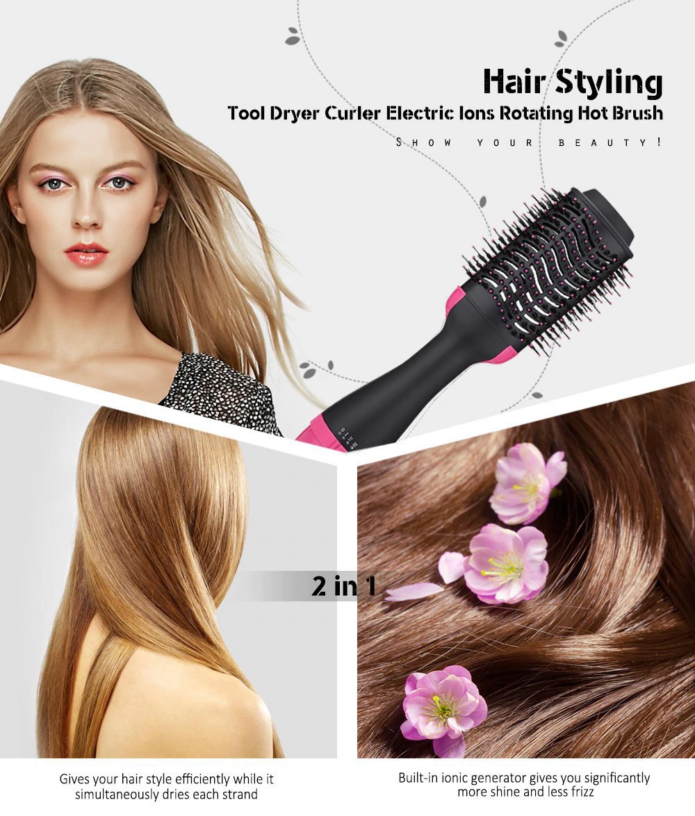 2-in-1 Black-Purple Negative Ion Hot Air Styler Brush - 7-Level Temp & 3-Gear Speed, Fast Drying Blow Dryer & Volumizing Straight/Curling Comb